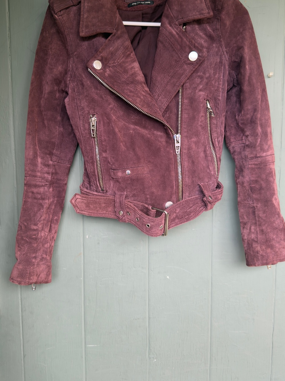 Blank NYC Burgundy Suede Moto Jacket